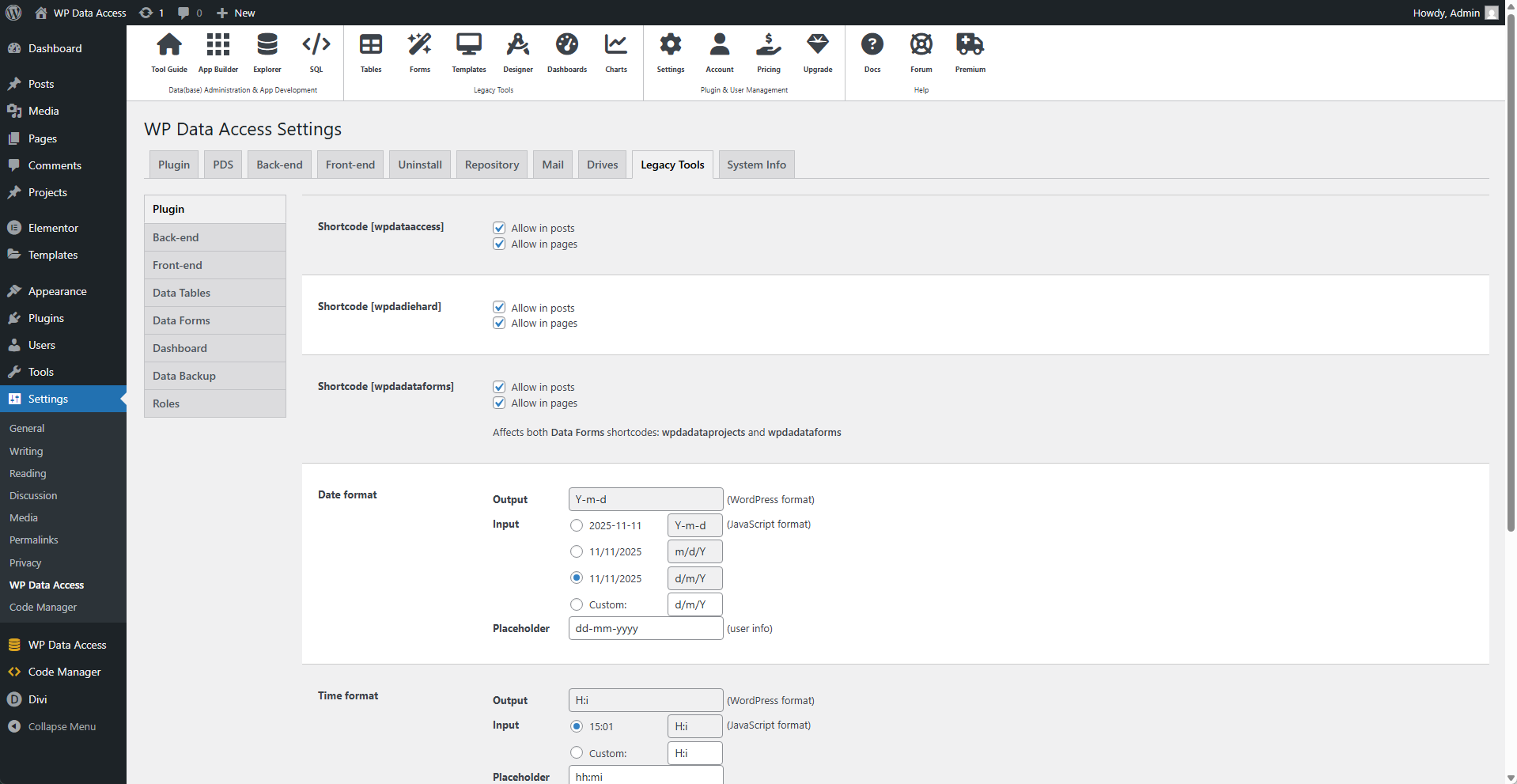 Plugin Settings - Legacy Tools - Plugin