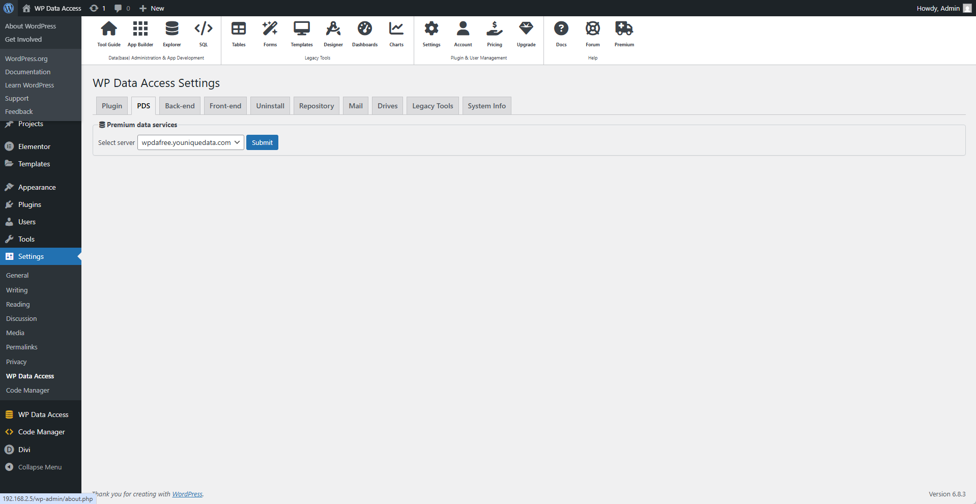Plugin Settings - Premium Data Service