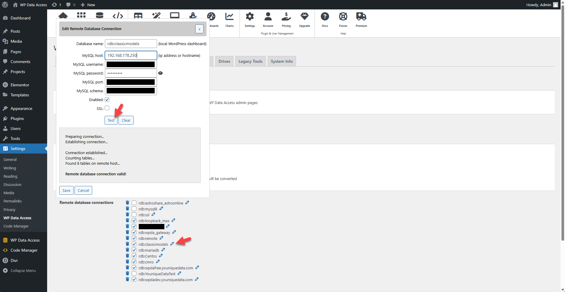 Plugin Settings - Edit Remote Database Connection