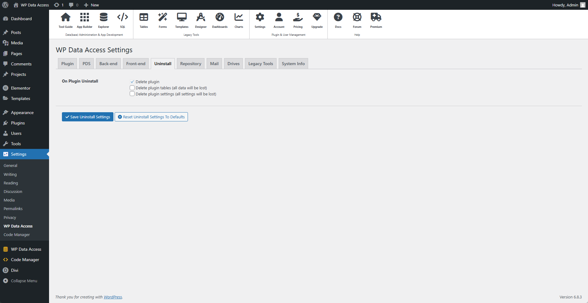 Plugin Settings - Uninstall